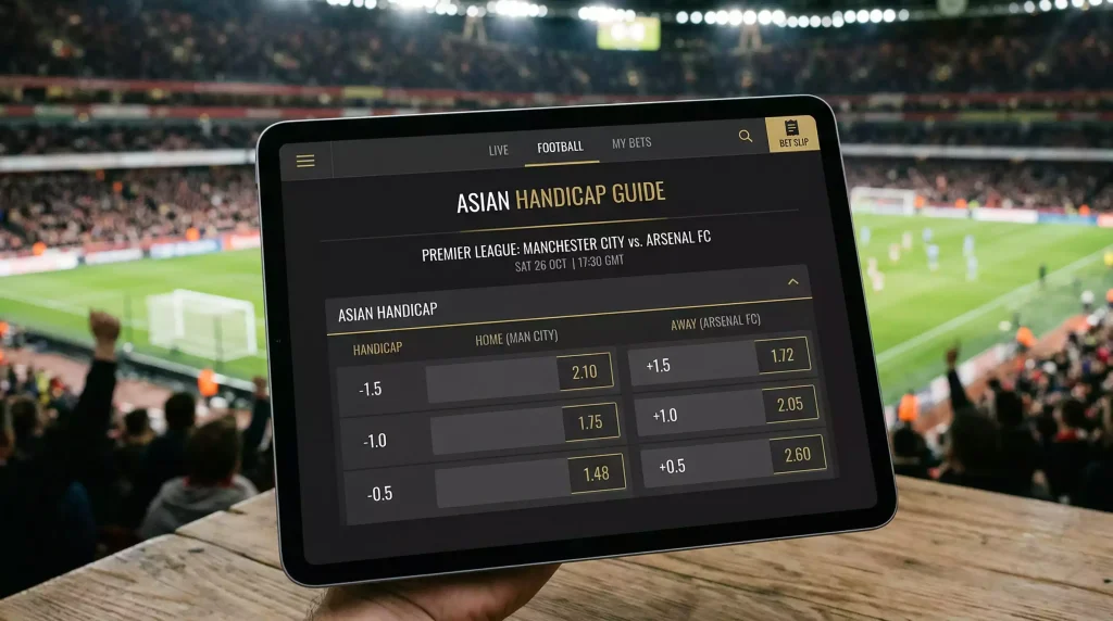 Asian handicap betting lines displayed on a betting interface with World Cup 2026 match selections