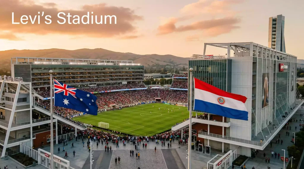 Levi's Stadium in Santa Clara hosting the FIFA World Cup 2026 match between Paraguay and Australia