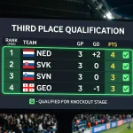 World Cup 2026 group standings showing third place teams qualifying for knockout rounds