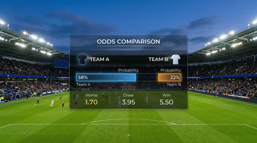 Value betting analysis chart comparing implied probability versus assessed probability for World Cup 2026 markets