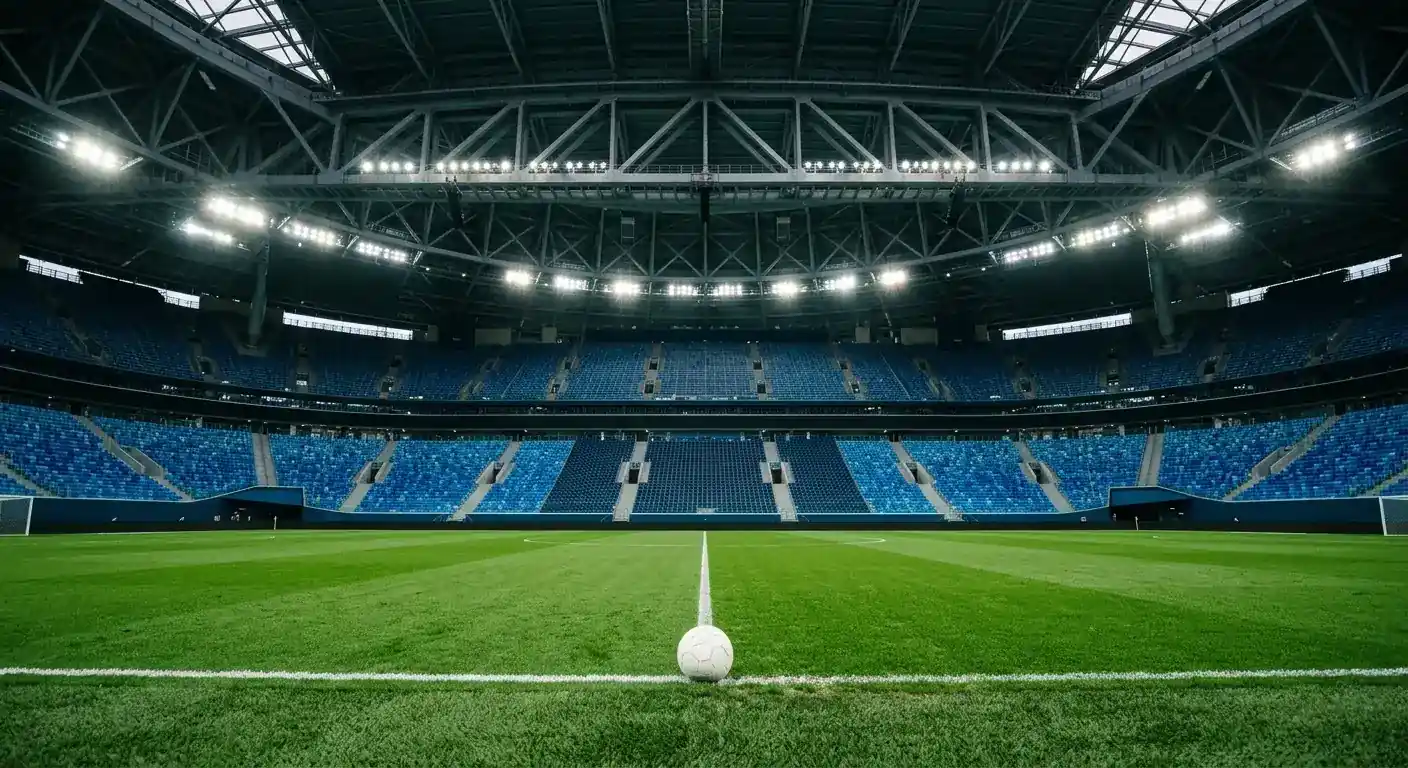 Match-ball on the centre spot at AT&T Stadium in Arlington under closed-roof lighting