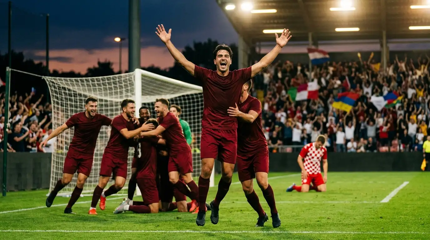Portugal celebrate the stoppage-time winner over Croatia in the Round of 32 at BMO Field, Toronto